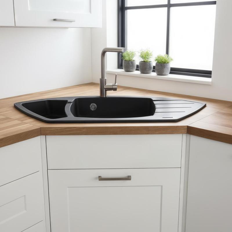 Graniteland Monte Graniittinen musta kulma-allas päälle asennettava 901x538mm teräksisellä pistokkeella 1208971413