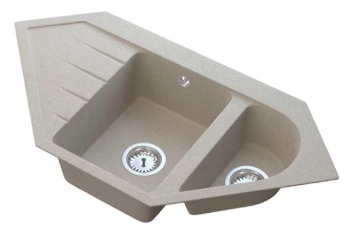 Graniteland Amiata Graniitti beige Kulma-allastaso päälle asennettava 965x496mm, ruostumattomalla teräksellä Tulppa 1208971417 - Productafbeelding