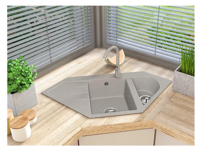 Graniteland Amiata Graniitti beige Kulma-allastaso päälle asennettava 965x496mm, ruostumattomalla teräksellä Tulppa 1208971417 - Productafbeelding 2