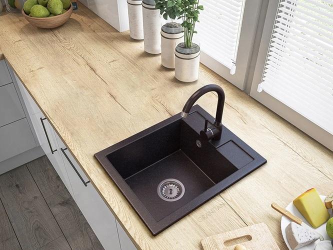 Graniteland Prest Graniitti Arduin kivilook-altaan Tapwing hana-aukolla päälle asennettava 400x500mm RVS-tulpalla 1208971420 - Productafbeelding