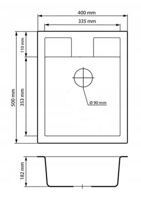 Graniteland Prest Graniitti Arduin kivilook-altaan Tapwing hana-aukolla päälle asennettava 400x500mm RVS-tulpalla 1208971420