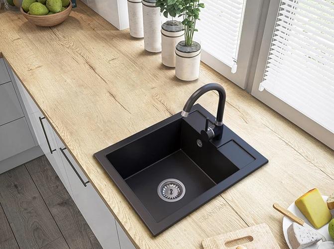 Graniteland Prest-Graniittinen musta tiskiallas Tapwing, jossa on hanareikä 400x500mm RVS-tulpalla 1208971421 - Productafbeelding