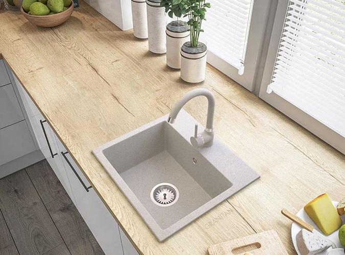 Graniteland Nera Graniittiallas 45x42 cm Beige Päälleasennus hana-aukolla ja RST Tulppa 1208971434 - Productafbeelding