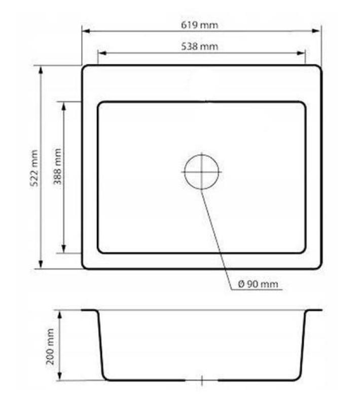 Graniteland Vastone Graniittiallas 619x522 mm Arduiini-kivilook Pinta-asennus hanareiällä ja ruostumattomasta teräksestä valmistettu tulppa 1208971442