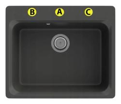 Graniteland Vastone Graniittiallas 619x522 mm Musta Päälle Rakennettu Hanareiällä ja RST Tulppa 1208971443