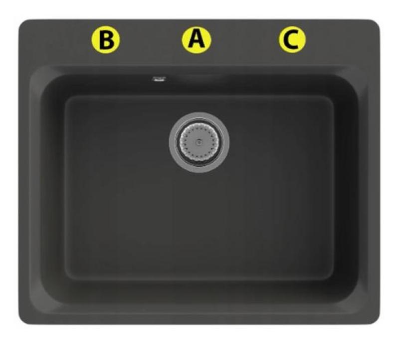 Graniteland Vastone Graniittiallas 619x522 mm Musta Päälle Rakennettu Hanareiällä ja RST Tulppa 1208971443