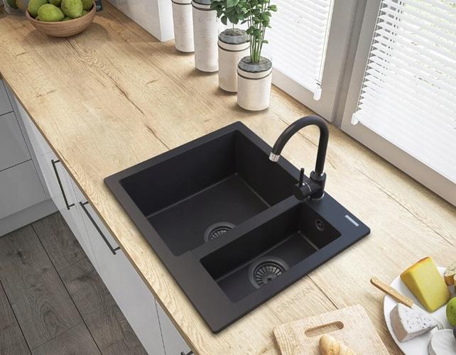 Graniteland Adda Graniittinen musta 1.5 Allas Päälle asennus 600x495mm 1208971454 - Productafbeelding