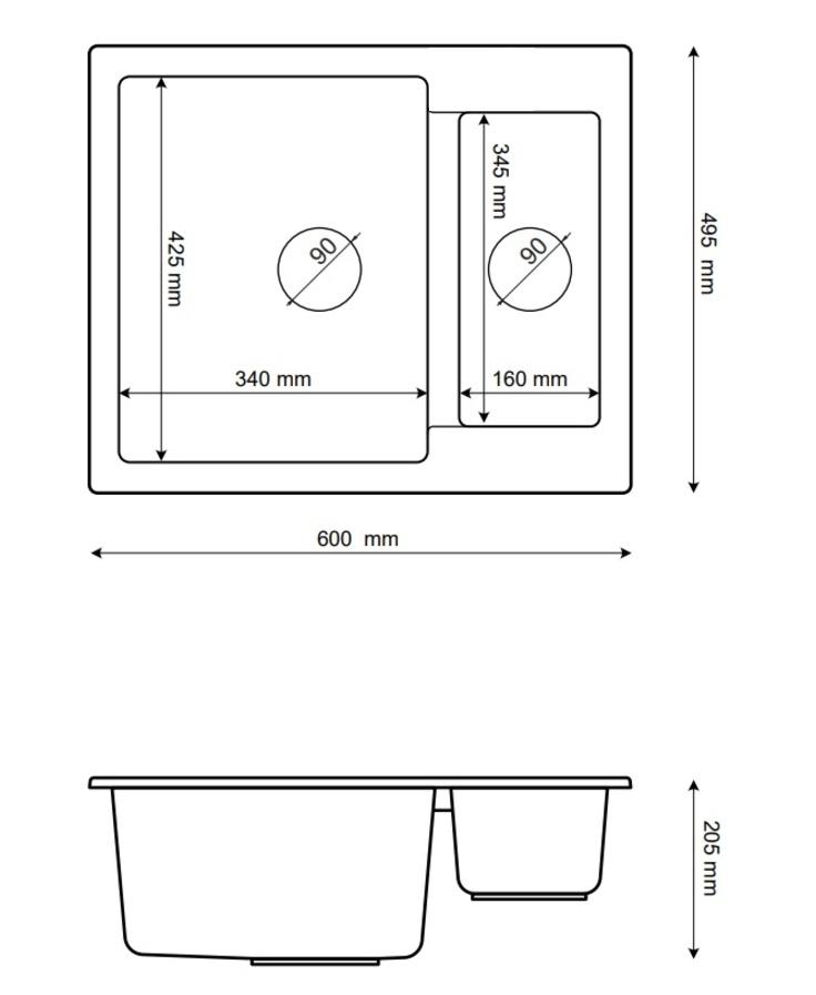 Graniteland Adda Graniittinen Harmaa 1.5 Allas Päälle 600x495mm 1208971456 - Productafbeelding 3