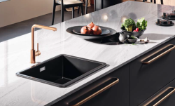 Ausmann Ceramic Ember Keramiikka Matta Musta Neliö Upotettava ja Alapohja 40 x 40 cm kultaisella tulppa 1208971486