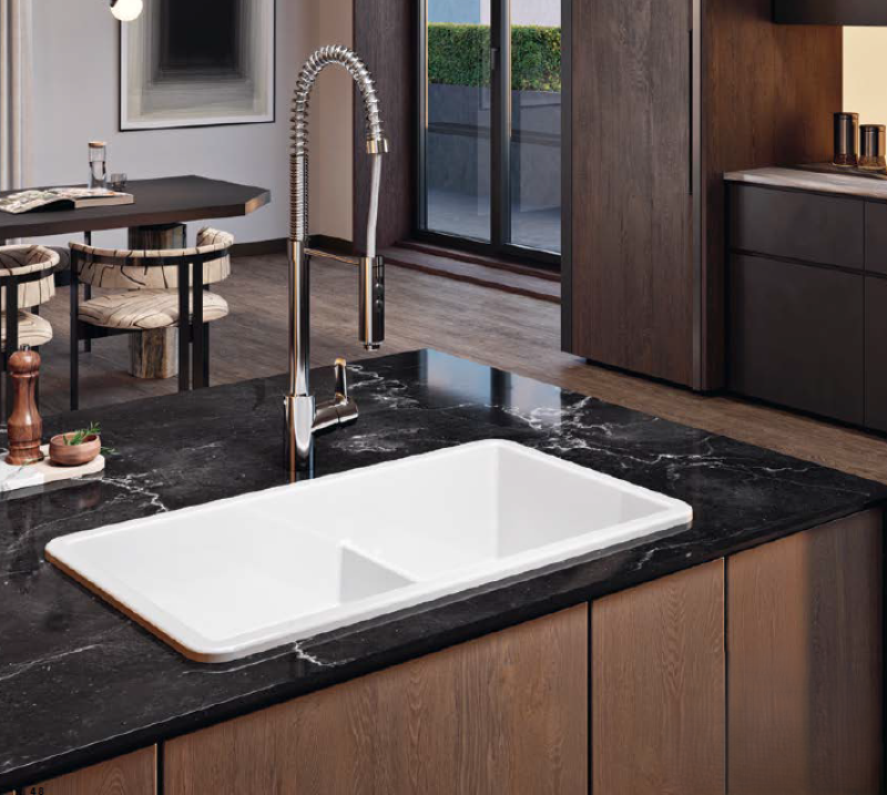 Ausmann Ceramic Ember Keramiikka Valkoinen Puolitoista Allas Päälle ja Alasrakentaminen 733 x 401 mm Kultaisilla tulppilla 1208971518