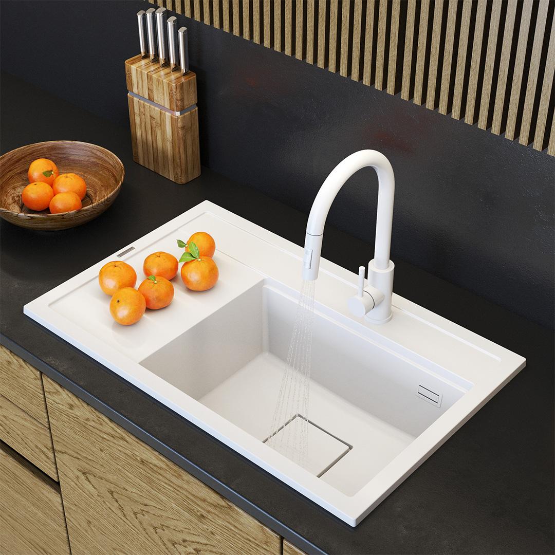 Graniteland Seta Graniittinen Valkoinen Pesuallas päälle asennettava 80x50 cm 1208971618 - Productafbeelding 2