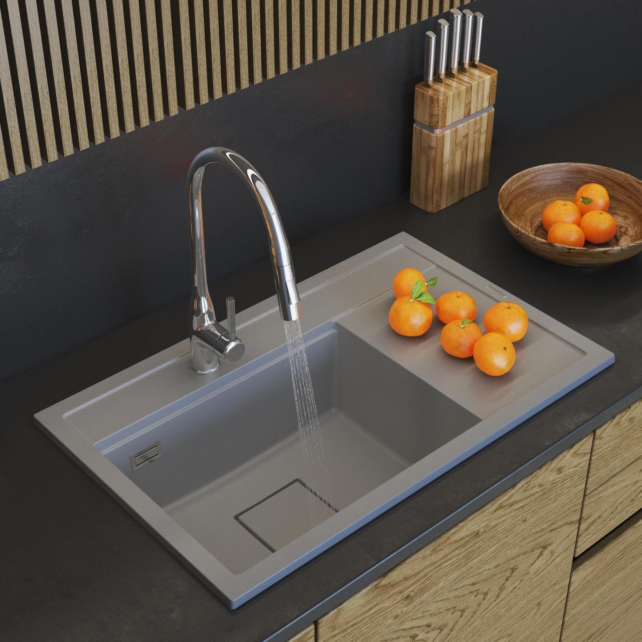 Graniteland Seta Graniitti Harmaa Tasoon asennettava tiskiallas 80x50 cm 1208971621 - Productafbeelding 2