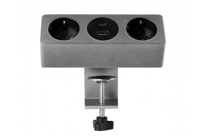 Huonekalupistorasia SOFITO, 2xSCHUKO, USB A+C, kaapeli 1,5 m, harmaa flokki