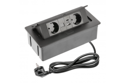 Huonekalupistorasia MULTISOFT, 2xSHUKO, USB A+C, RJ45, kaapeli 1,5 m, musta