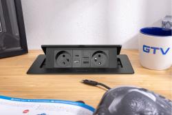 MULTISOFT Kalustepistorasia 2x Maadoitettu Pistorasia, USB A+C, RJ45, Virtajohto Pistokkeella, Musta