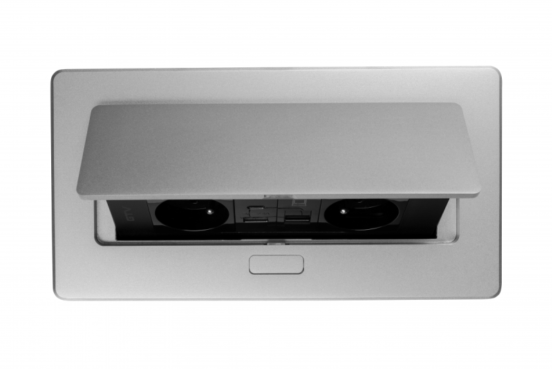 MULTISOFT Huonekalupistorasia 2x Maadoitettu Pistorasia, USB A+C, RJ45, Virtajohto Pistokkeella, Alumiini