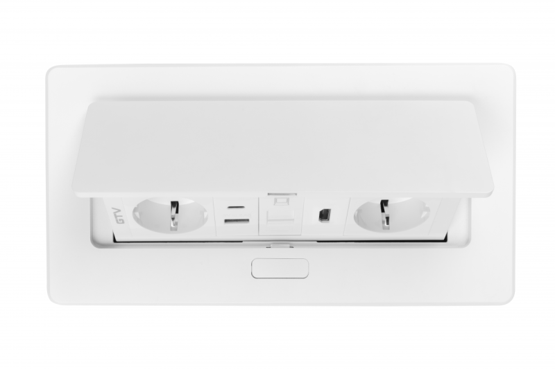 Huonekalupistorasia MULTISOFT, 2xSHUKO, USB A+C, RJ45, HDMI, kaapeli 1,5 m, valkoinen