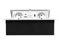 MULTISOFT kalustepistorasia 2x maadoitettu pistorasia, USB A+C, RJ45, HDMI, virtajohto pistokkeella, valkoinen