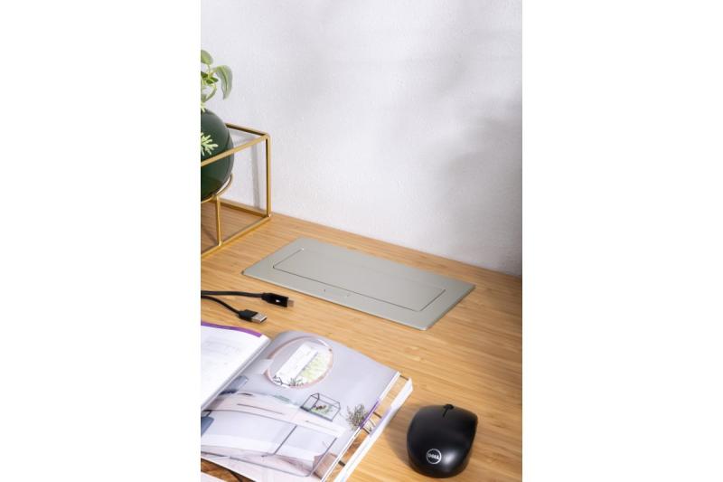 MULTISOFT huonekalupistorasia 2x maadoitettu pistorasia, USB A+C, RJ45, HDMI, virtajohto pistokkeella, alumiini