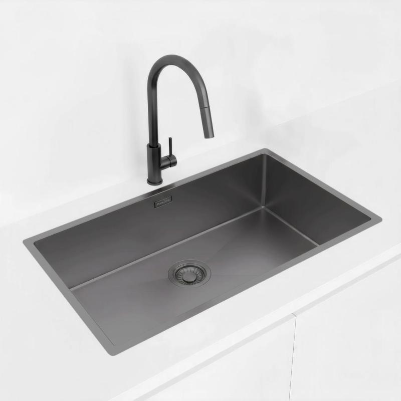 Pure.Sink Luxion Suuri Gun metal -tiskialtaan 74x40 cm alakaappi, tasoasennus ja pinta-asennus PLX7440-61
