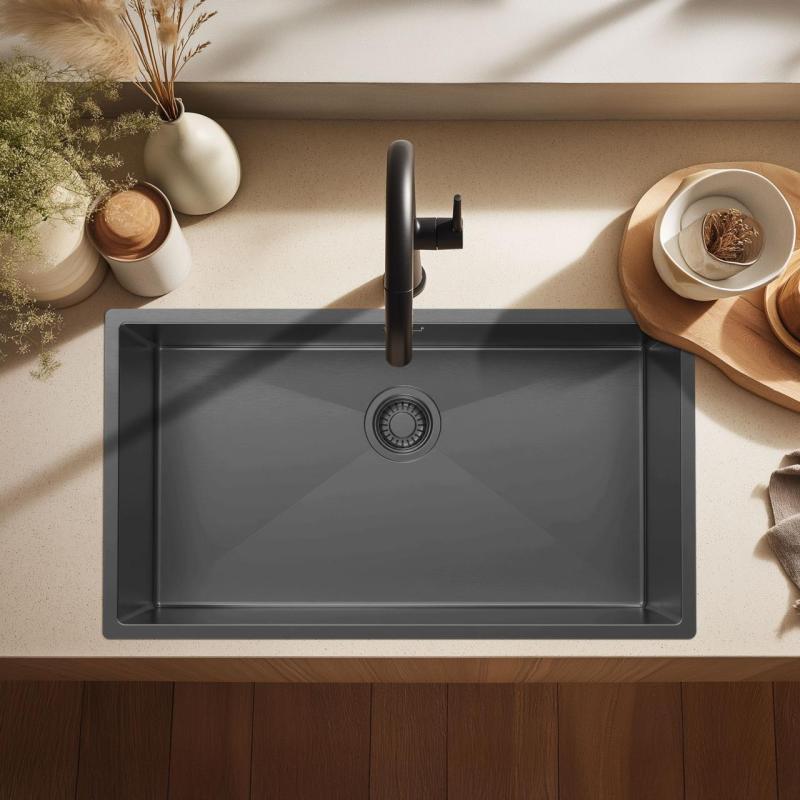 Pure.Sink Luxion Suuri Gun metal -tiskialtaan 74x40 cm alakaappi, tasoasennus ja pinta-asennus PLX7440-61