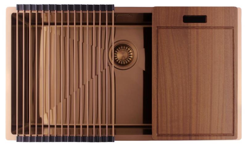 Pure.Sink Luxion Suuri kuparinen pesuallas 74x40 cm, alakaappi, tasoasennus ja pinta-asennus PLX7440-62