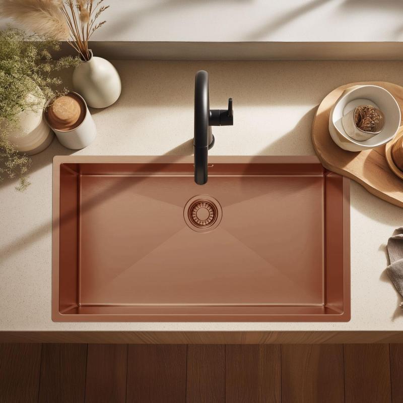 Pure.Sink Luxion Large Copper Sink 74x40 cm Undermount, Flush Mount, and Surface Mount PLX7440-62