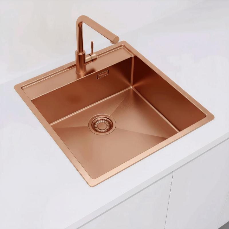Pure.Sink Luxion Copper sink 51x50 cm Tapwing with tap hole PLX5150T-62