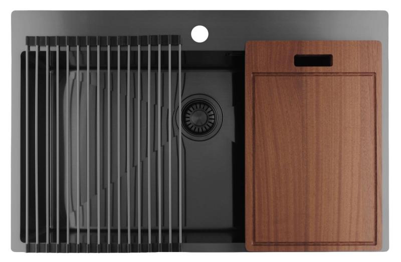 Pure.Sink Luxion Suuri Gun metal -tiskialtaan 78x50 cm Tapwing hanan kiinnitysputki PLX7850T-61