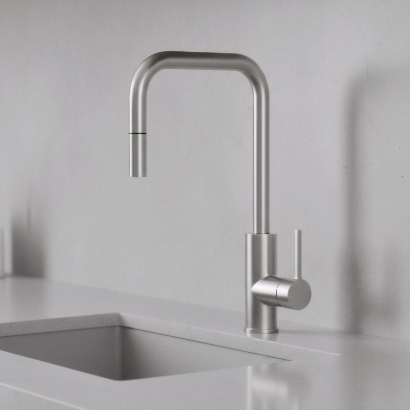 Pure.Sink Luxion massiivinen ruostumaton teräs keittiöhanat neliön muotoinen ulosvedettävä suutin PLXSQUA-02