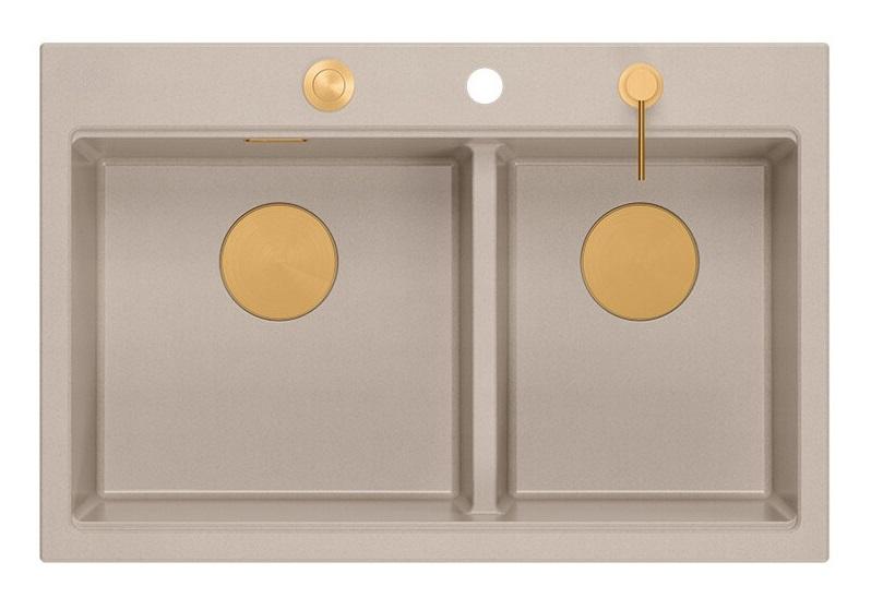 Quadri Hard Rock Double Beige Graniitti Päällekkäinen Pesuallas 76x50 cm Kuparitulppa ja lisävarusteet 1208971726 - Productafbeelding