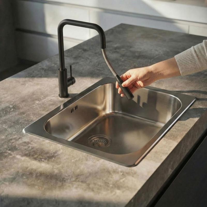 Pure.Sink Luxion Matto Musta keittiöhanan neliö ulosvedettävällä suuttimella PLXSQUA-10