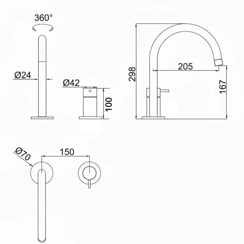 Pure.Sink Luxion 2-reikäinen mattamusta keittiöhanan pyöreällä suuttimella PLX2HR-10