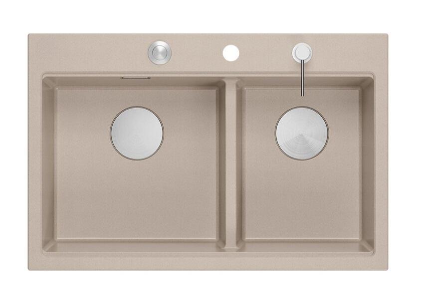 Quadri Hard Rock Double Beige Graniitti Päällekkäinen Pesuallas 76x50 cm RST tulppa ja lisävarusteet 1208971749 - Productafbeelding