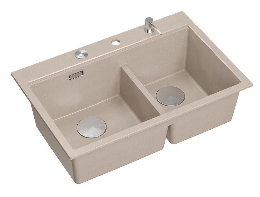 Quadri Hard Rock Double Beige Graniitti Päällekkäinen Pesuallas 76x50 cm RST tulppa ja lisävarusteet 1208971749 - Productafbeelding 2
