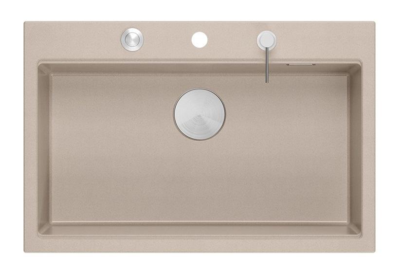 Quadri Hard Rock Beige graniitti päälle asennettava suuri pesuallas 76x50cm, mukaan lukien ruostumaton teräs tulppa ja tarvikkeet 1208971751 - Productafbeelding