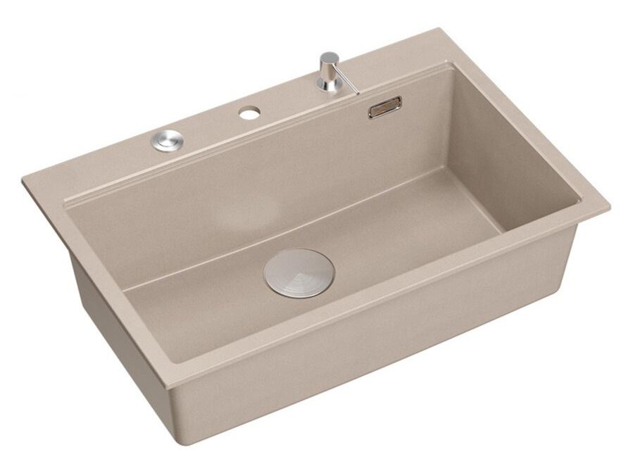 Quadri Hard Rock Beige graniitti päälle asennettava suuri pesuallas 76x50cm, mukaan lukien ruostumaton teräs tulppa ja tarvikkeet 1208971751 - Productafbeelding 2