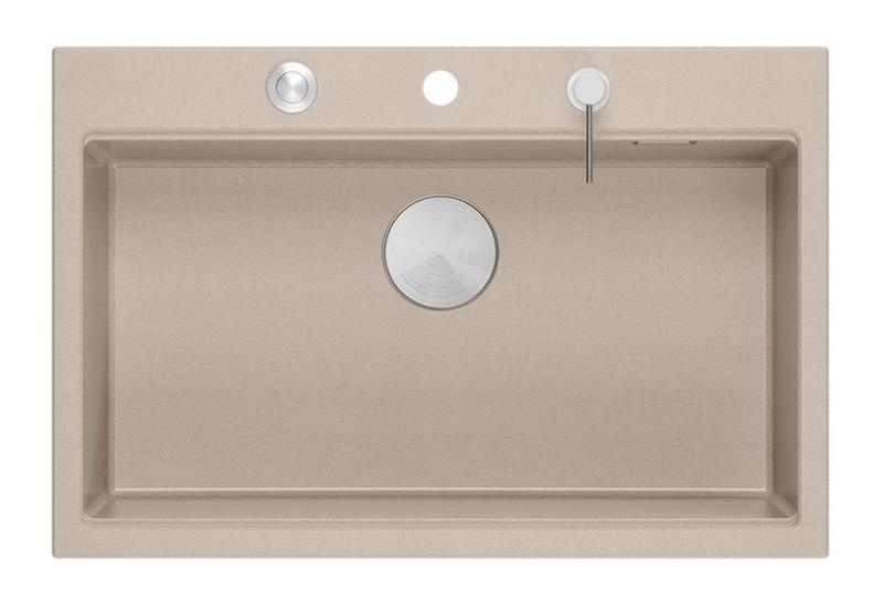 Quadri Hard Rock Beige graniitti päälle asennettava suuri pesuallas 76x50cm, mukaan lukien ruostumaton teräs tulppa ja tarvikkeet 1208971751