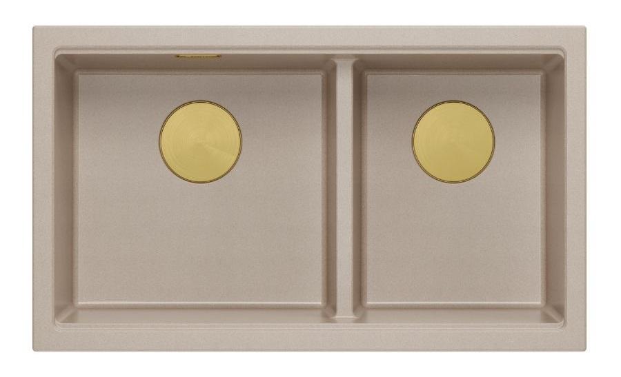 Quadri Newport II Kaksoisbeige Graniitti Päällekkäinen Tiskiallas 76x45 cm Kultaisella Tulppalla 1208971753 - Productafbeelding