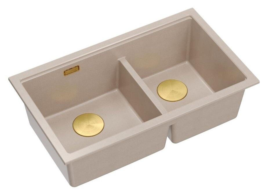 Quadri Newport II Kaksoisbeige Graniitti Päällekkäinen Tiskiallas 76x45 cm Kultaisella Tulppalla 1208971753 - Productafbeelding 3