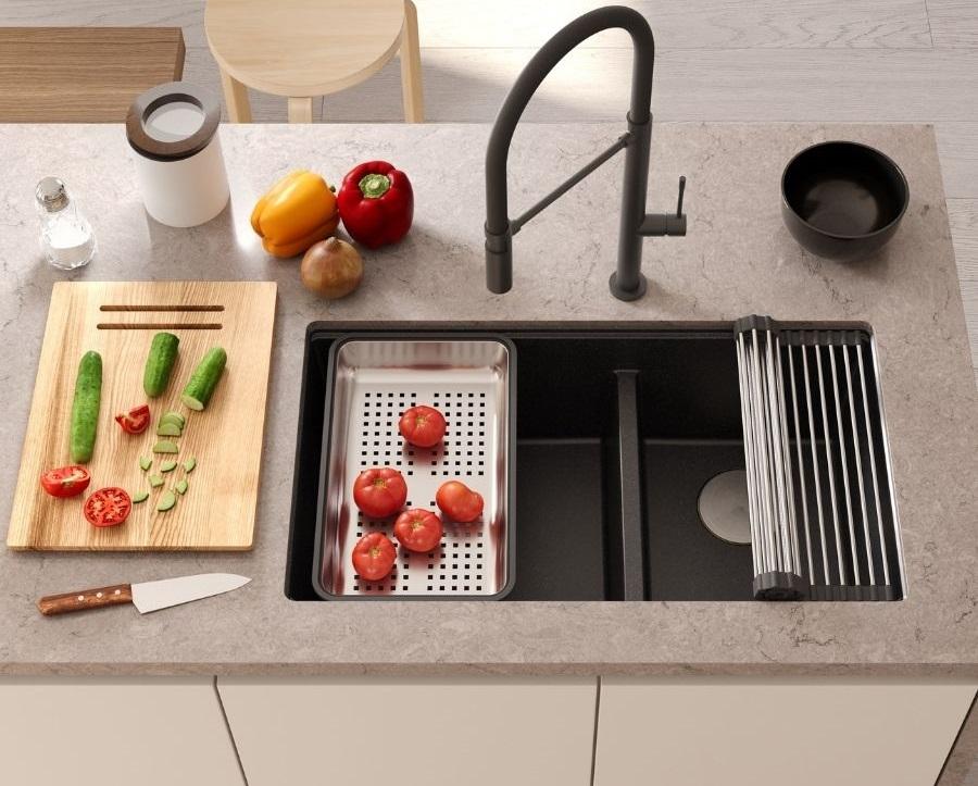 Quadri Newport II Kaksoisvaalea Graniitti Päällekkäissyväallas 76x45 cm RST-tulpalla 1208971754 - Productafbeelding 2