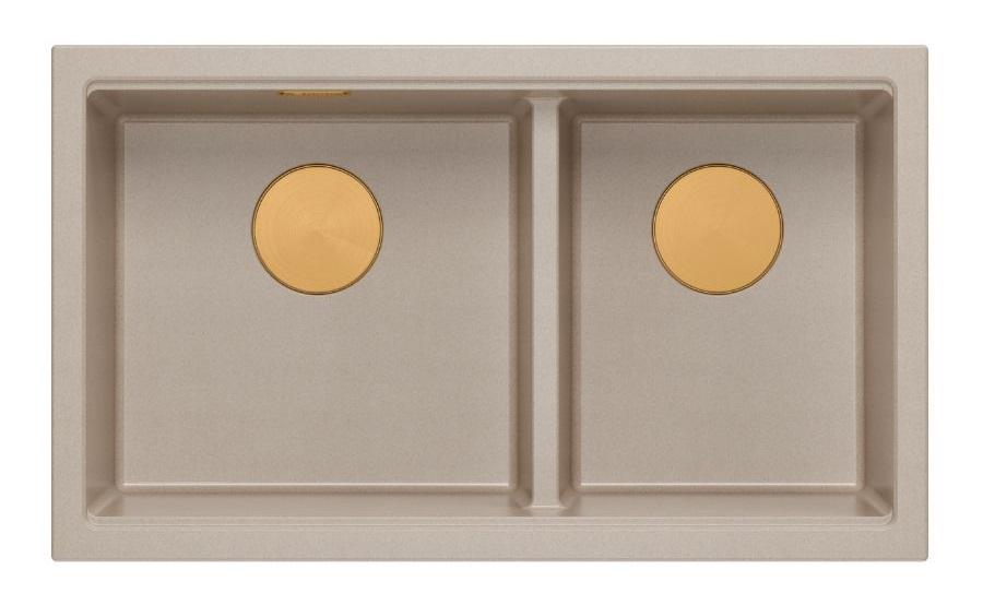 Quadri Newport II Kaksois Beige Graniitti Ala-asennettava Tiskiallas 702 x 390 mm Kuparitulpalla 1208971755 - Productafbeelding