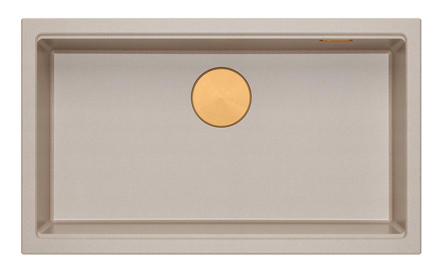 Quadri Newport II suuri ja syvä graniittiallas asennettavaksi sekä päälle että alle, beige allas 76x45cm kuparitulpalla 1208971758 - Productafbeelding
