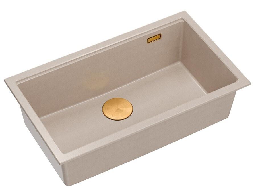 Quadri Newport II suuri ja syvä graniittiallas asennettavaksi sekä päälle että alle, beige allas 76x45cm kuparitulpalla 1208971758 - Productafbeelding 3