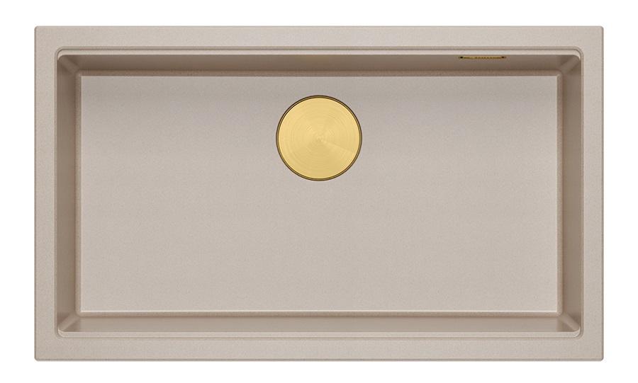 Quadri Newport II iso ja syvä allas graniittipinta ja alapinta beige allas 76x45cm kultaisella tulppa 1208971759 - Productafbeelding