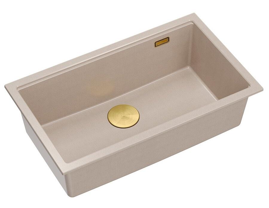 Quadri Newport II iso ja syvä allas graniittipinta ja alapinta beige allas 76x45cm kultaisella tulppa 1208971759 - Productafbeelding 3