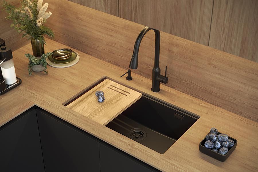 Quadri Newport II iso ja syvä allas graniittipinta ja alapinta beige allas 76x45cm kultaisella tulppa 1208971759 - Productafbeelding 4