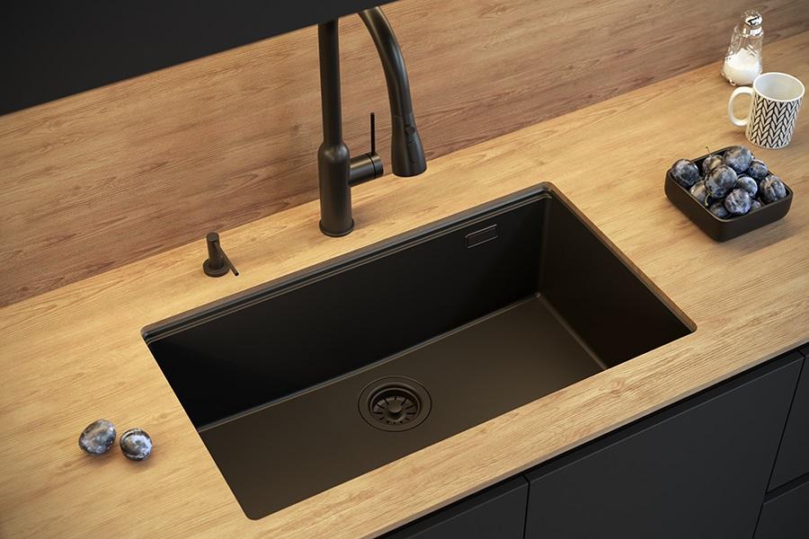 Quadri Newport II iso ja syvä allas graniittipinta ja alapinta beige allas 76x45cm kultaisella tulppa 1208971759 - Productafbeelding 2