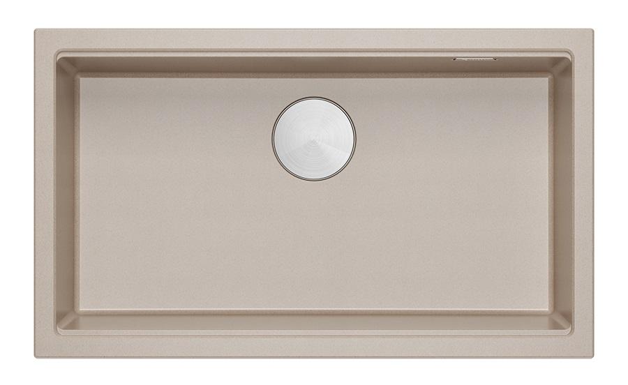 Quadri Newport II suuri ja syvä graniittiallas päälle- ja alapuolelle, Beige allas 76x45cm ruostumattomalla teräsproppulla 1208971760 - Productafbeelding