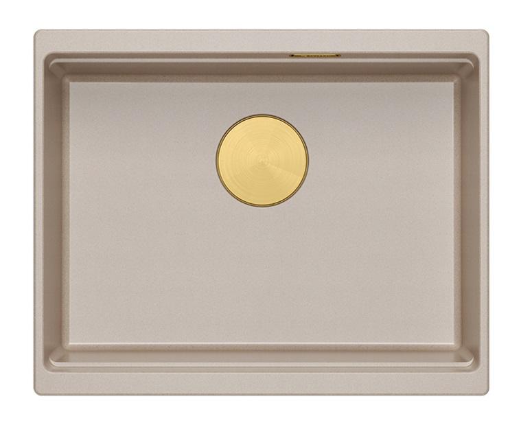 Quadri Newport II graniittiallas beige 560x450mm kultaisella tulppalla ja viemärin suojakorkilla 1208971765 - Productafbeelding